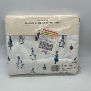 Eddie Bauer Flannel Twin Featherbed Protector 100% Cotton Snowman Christmas